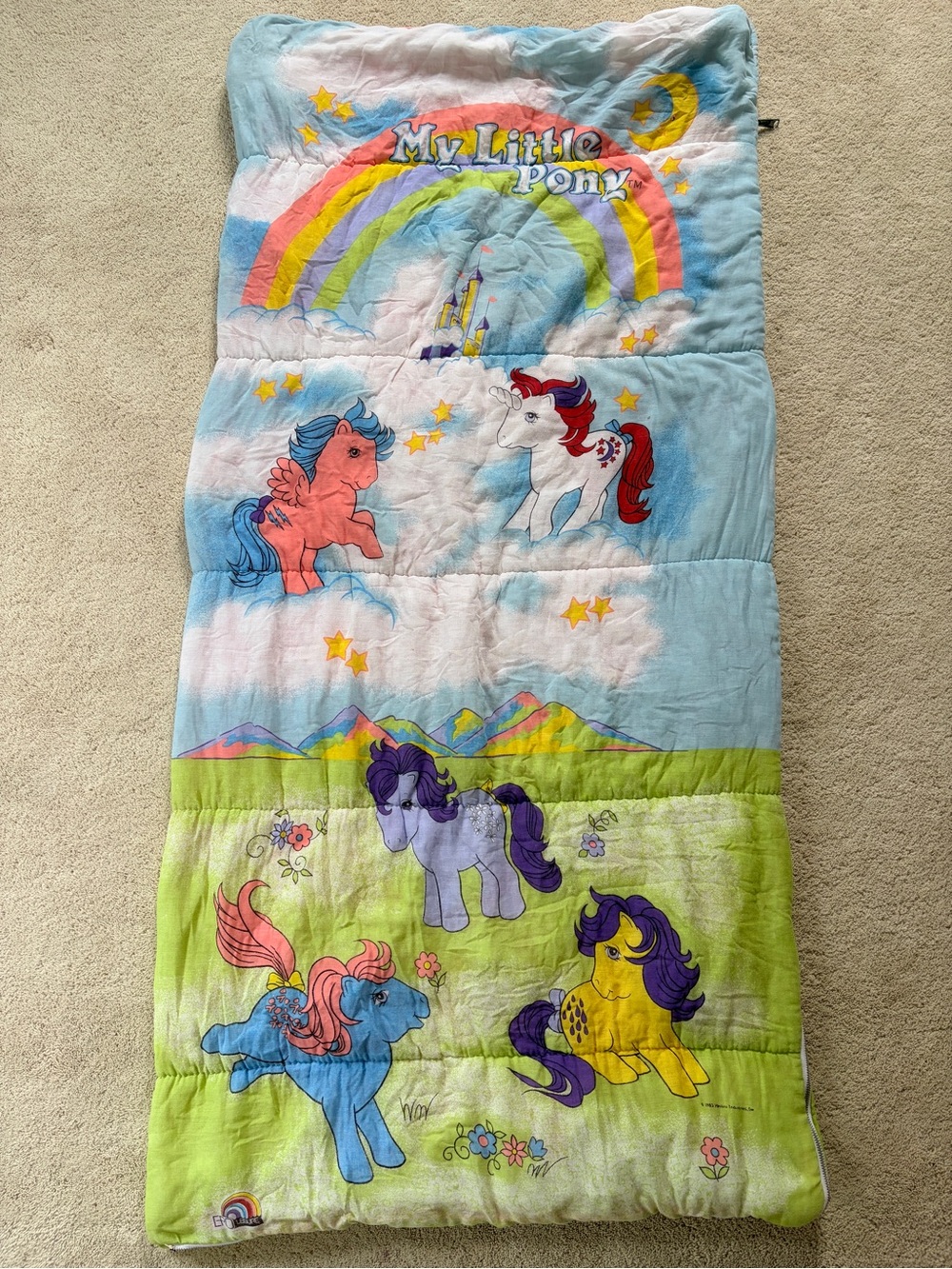 Vintage 1983 My Little Pony Sleeping Bag Kids Hasbro Gen 1 Ponies Castle Rainbow